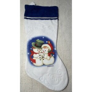 VINTAGE RUTH MOREHEAD SNOWMAN CHRISTMAS STOCKING 16" BLUE